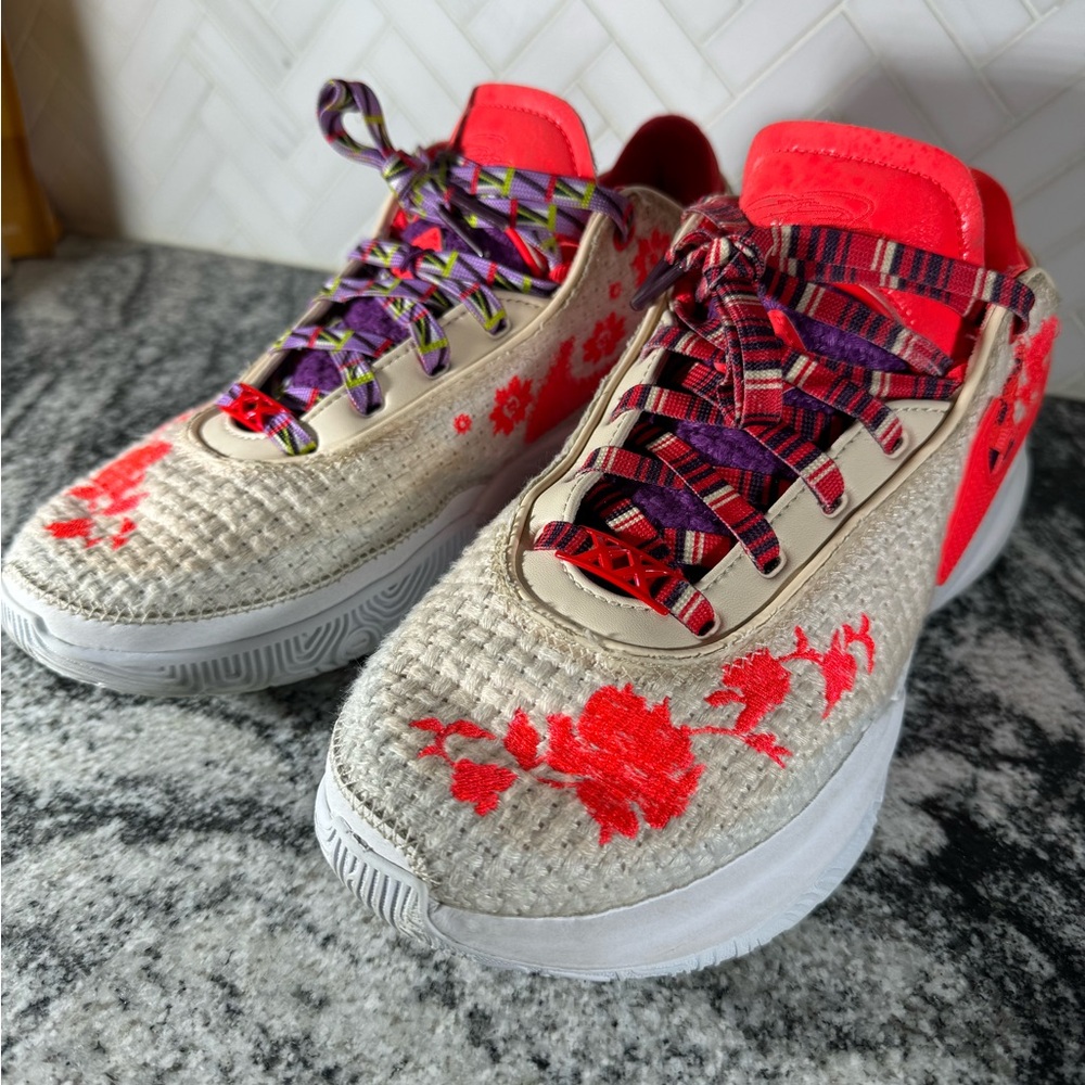 Lebron Ceremony Basketball Shoes crochet flower Plaid Patchwork M 8.5 W 10.5